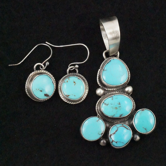 Bobby Johnson Turquoise & Sterling Silver Earrings & Pendant