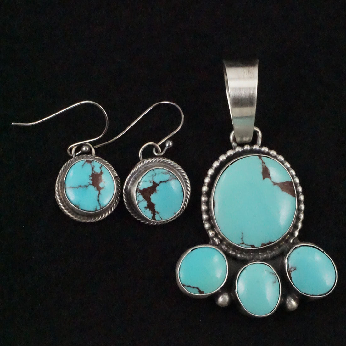 Bobby Johnson Turquoise & Sterling Silver Earrings & Pendant