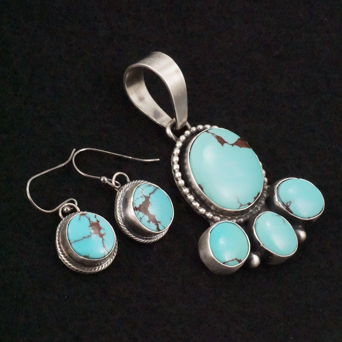 Bobby Johnson Turquoise & Sterling Silver Earrings & Pendant