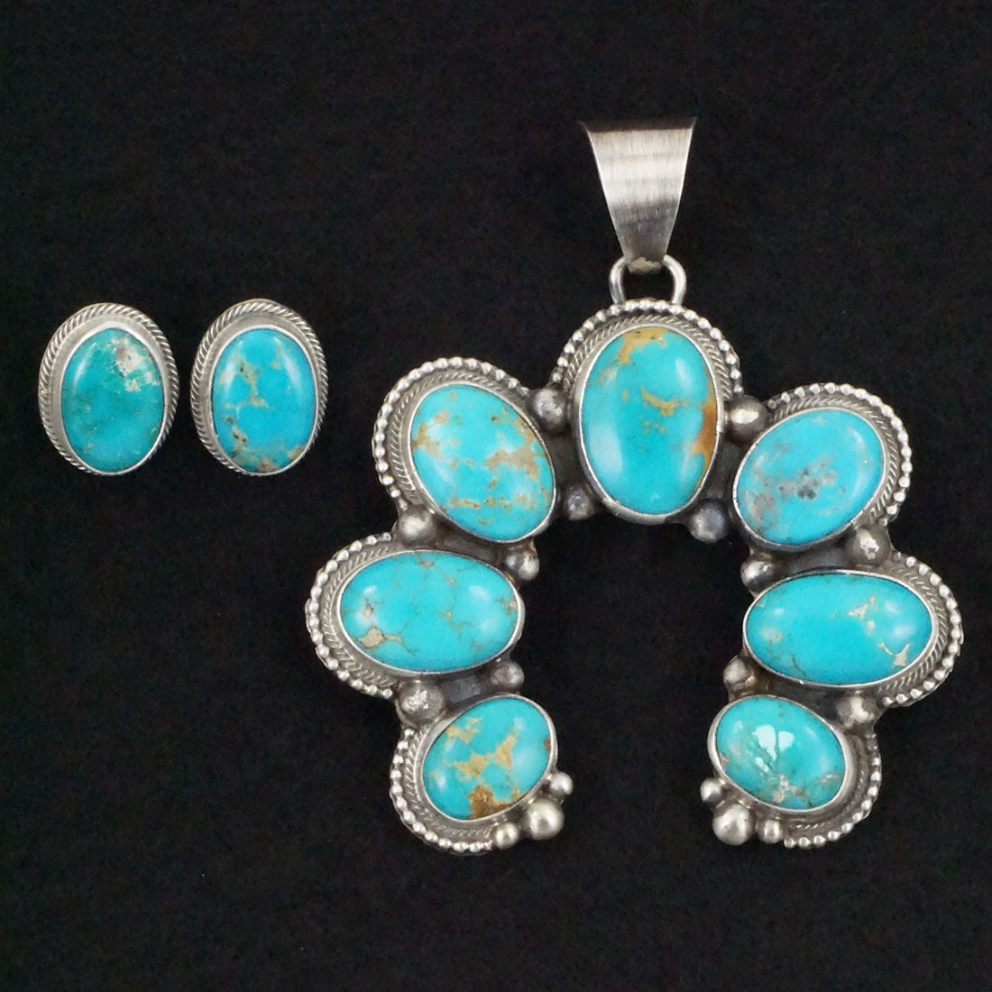 Kathleen Chavez Turquoise & Sterling Silver Earrings & Pendant