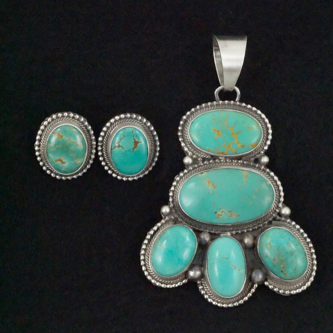 Kathleen Chavez Turquoise & Sterling Silver Earrings & Pendant