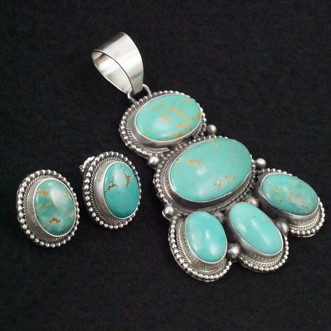 Kathleen Chavez Turquoise & Sterling Silver Earrings & Pendant