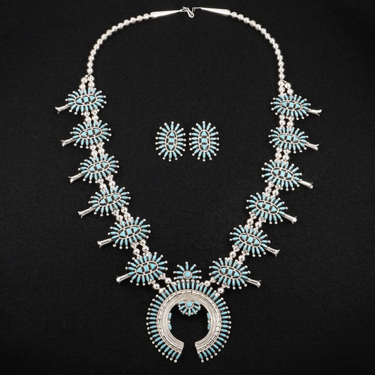 Evonne Hustito Turquoise & Sterling Silver Squash Blossom Set