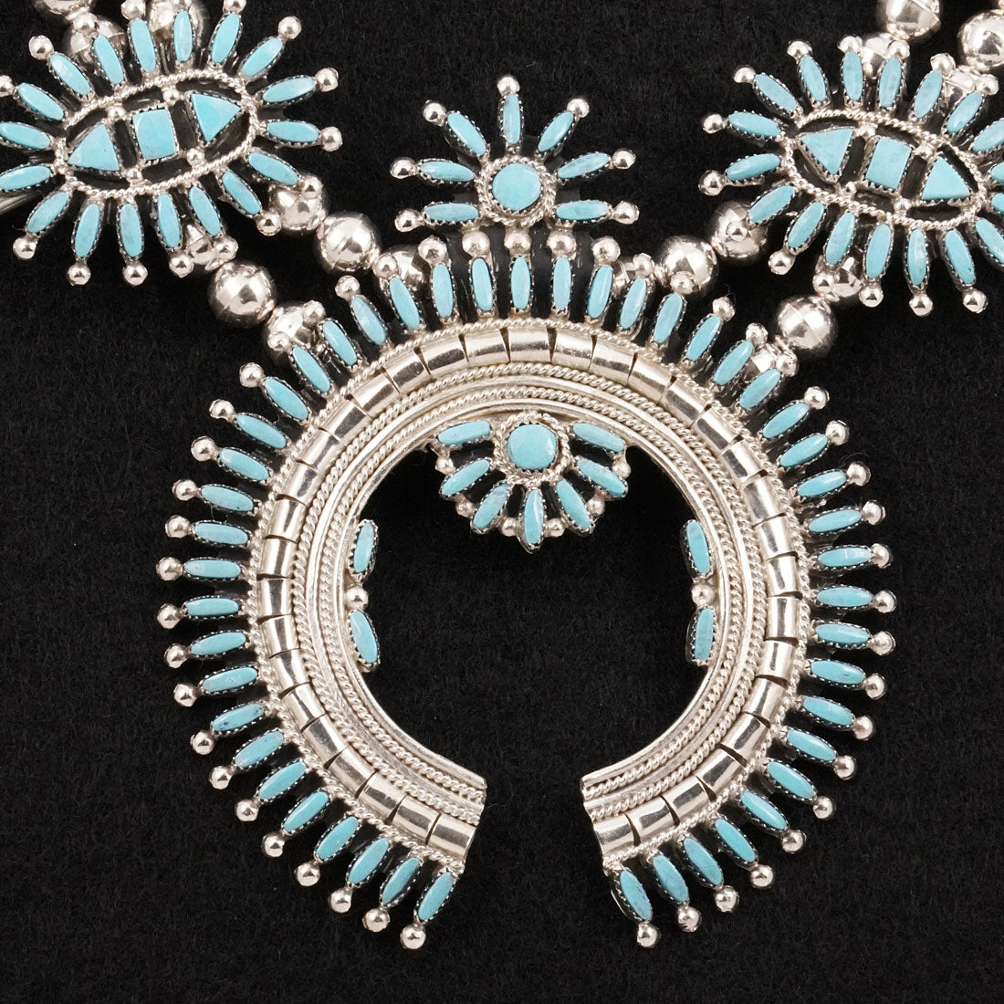 Evonne Hustito Turquoise & Sterling Silver Squash Blossom Set