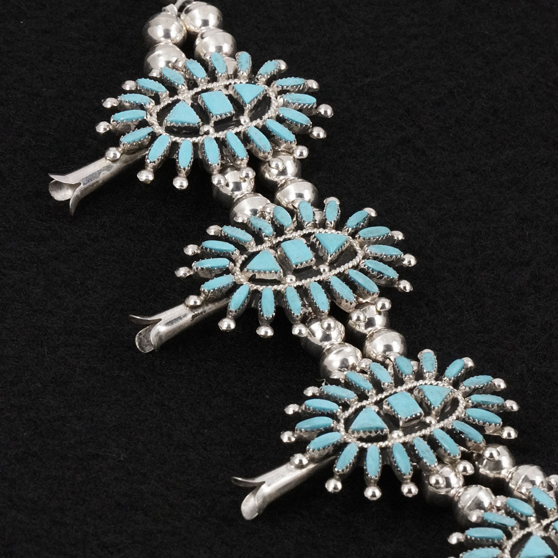 Evonne Hustito Turquoise & Sterling Silver Squash Blossom Set