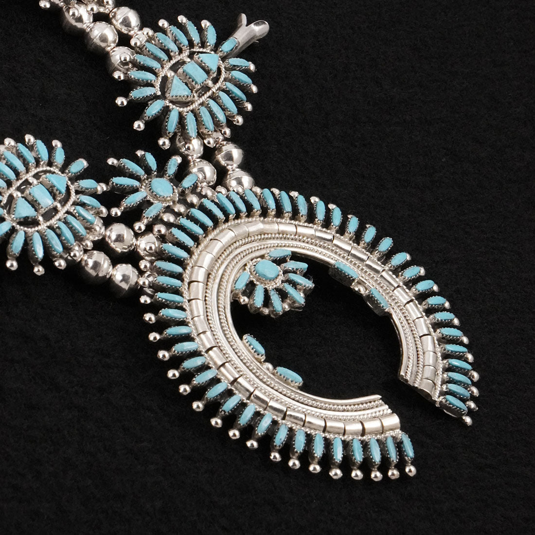 Evonne Hustito Turquoise & Sterling Silver Squash Blossom Set