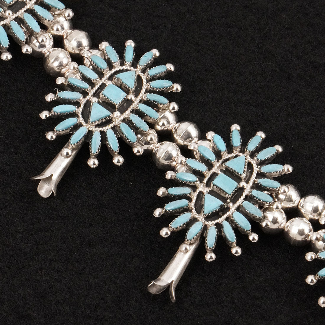Evonne Hustito Turquoise & Sterling Silver Squash Blossom Set