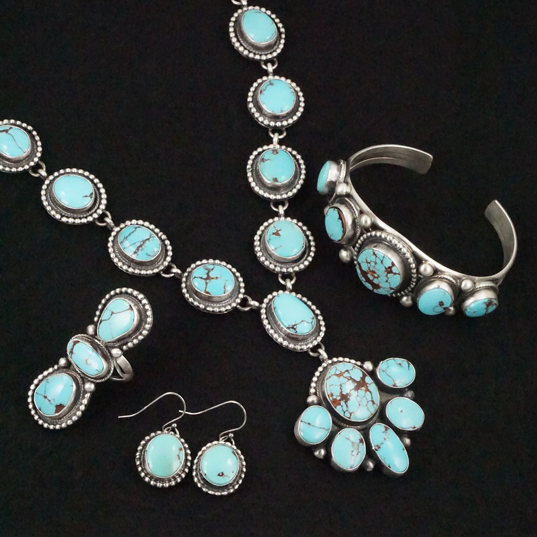 Bobby Johnson Turquoise & Sterling Silver Necklace Set