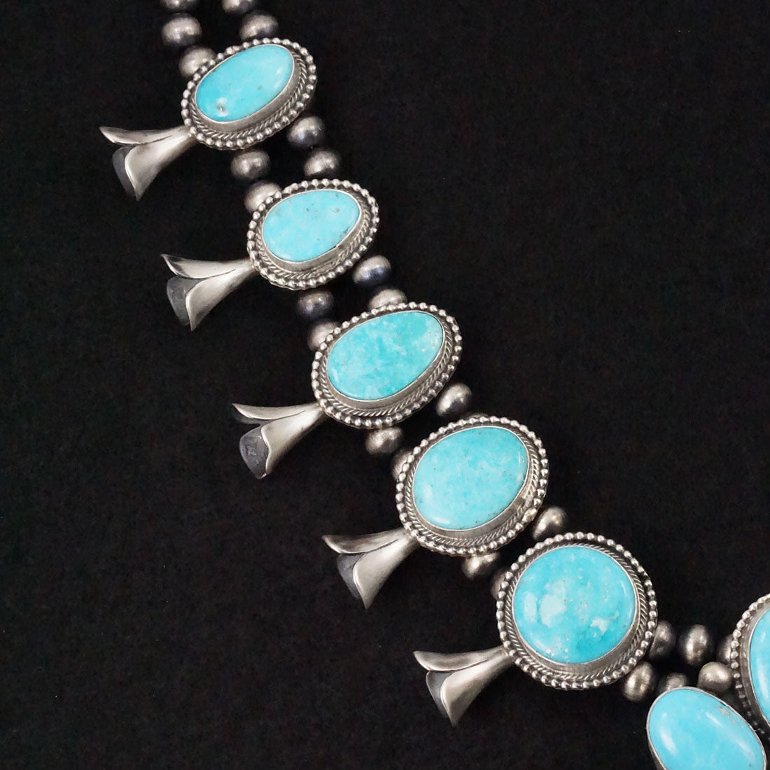 Kathleen Chavez Turquoise & Sterling Silver Squash Blossom Necklace & Earrings