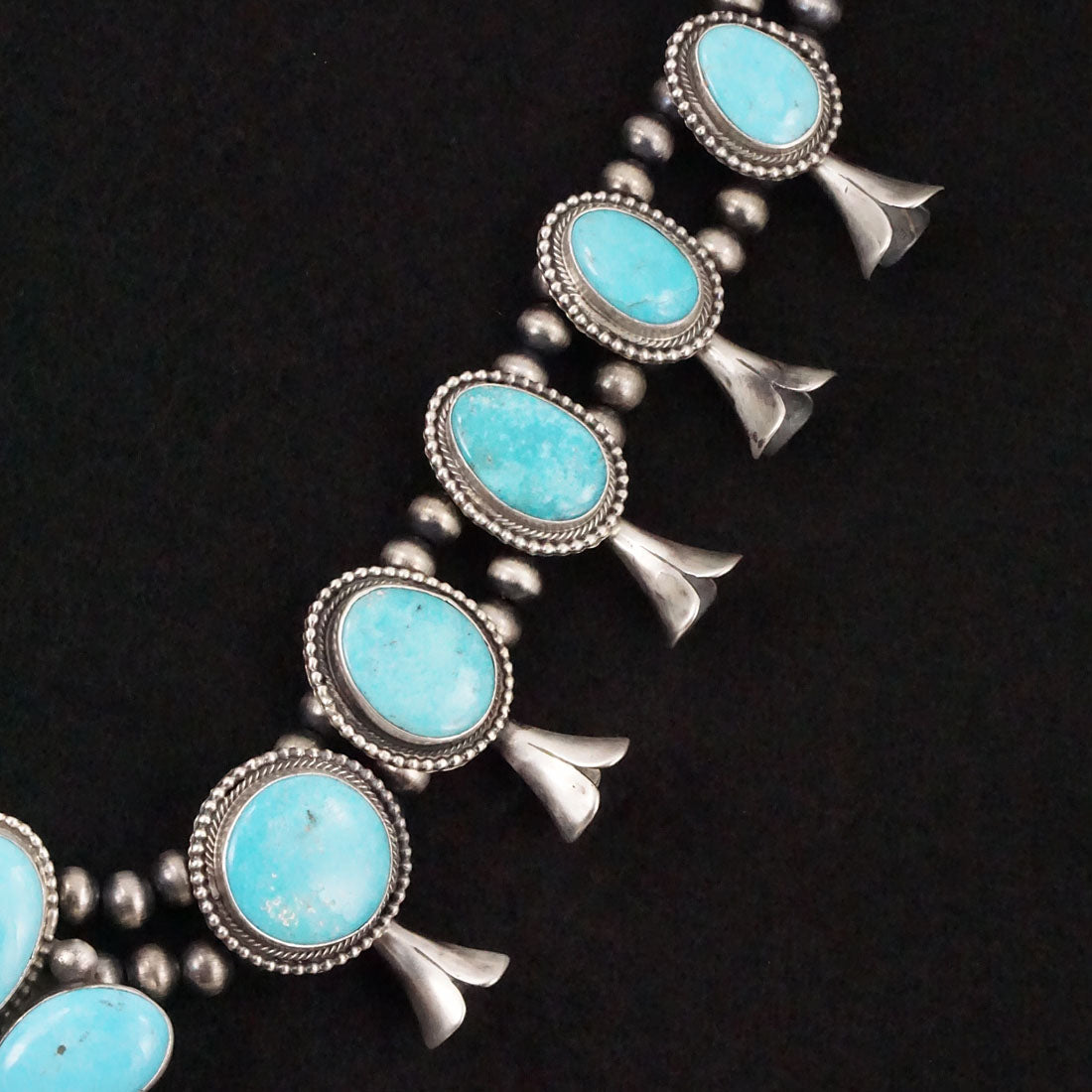 Kathleen Chavez Turquoise & Sterling Silver Squash Blossom Necklace & Earrings