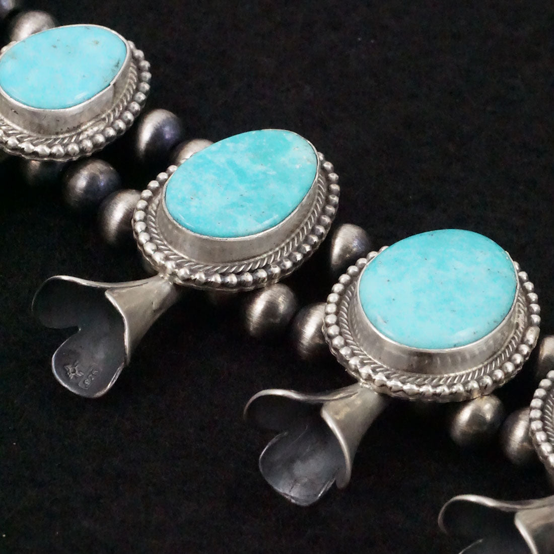 Kathleen Chavez Turquoise & Sterling Silver Squash Blossom Necklace & Earrings