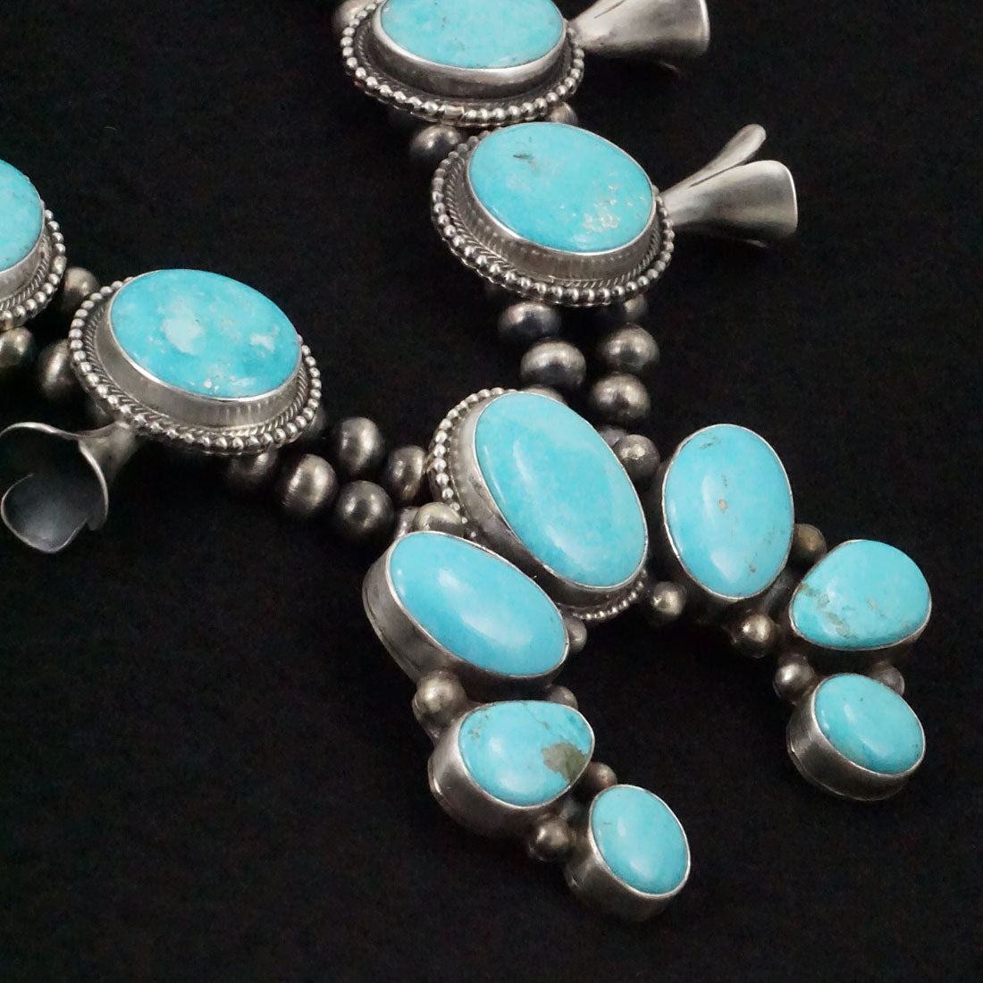 Kathleen Chavez Turquoise & Sterling Silver Squash Blossom Necklace & Earrings