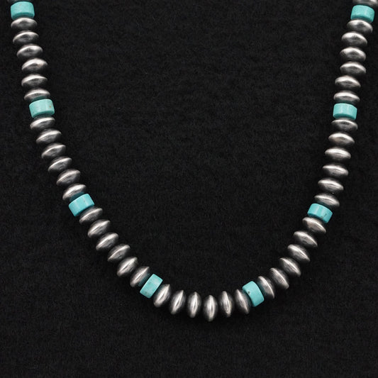 Crystal Haley Turquoise & Sterling Silver Navajo Pearl Necklace 24"