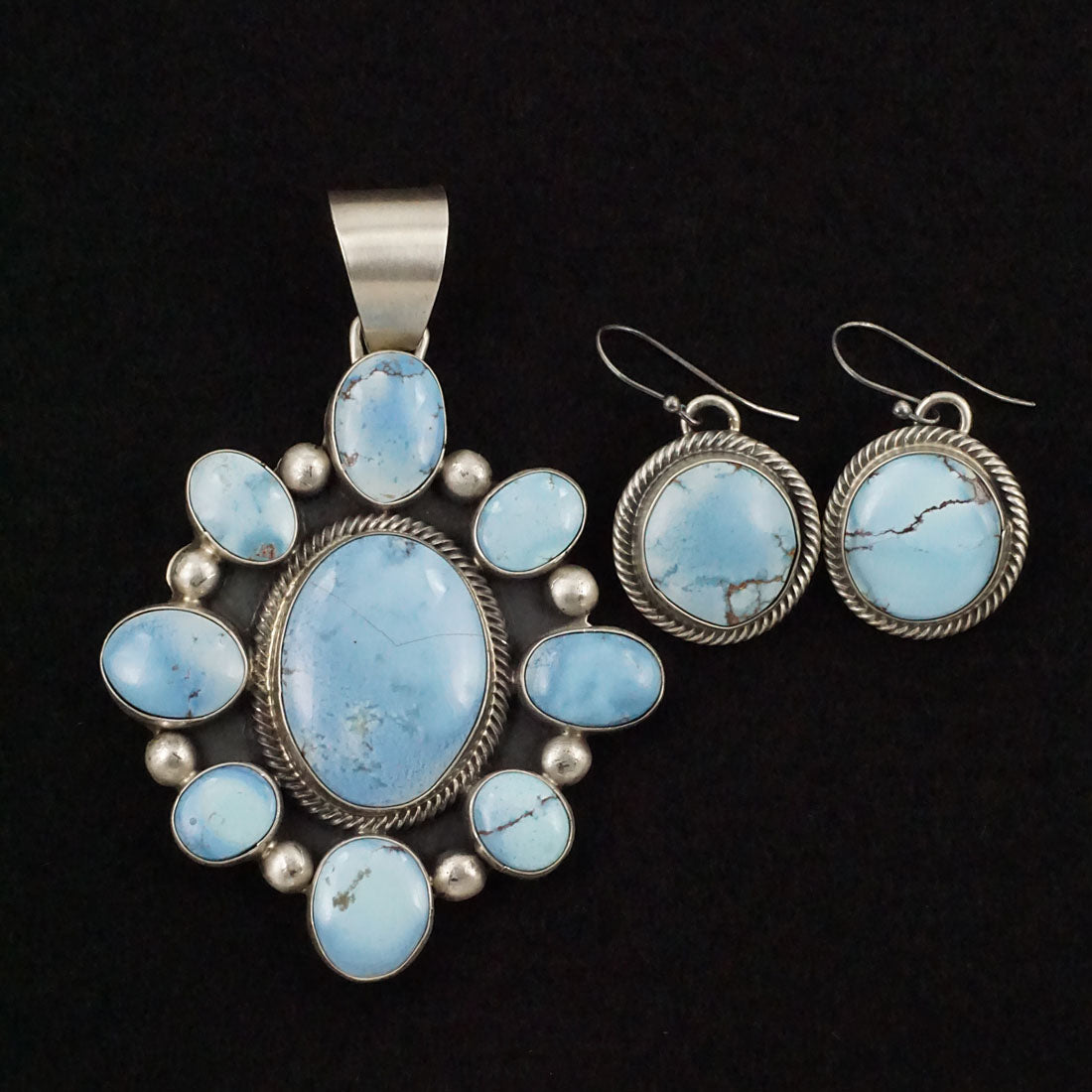 Bobby Johnson Turquoise & Sterling Silver Earrings & Pendant