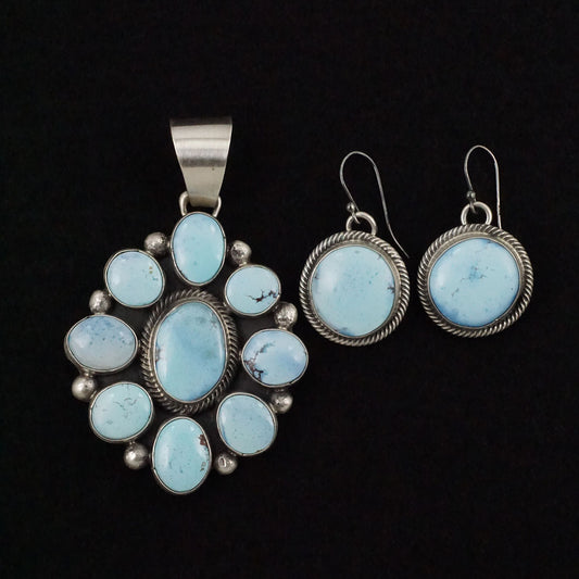 Bobby Johnson Turquoise & Sterling Silver Earrings & Pendant