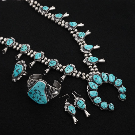 Derrick Gordon Turquoise & Sterling Silver Squash Blossom Set