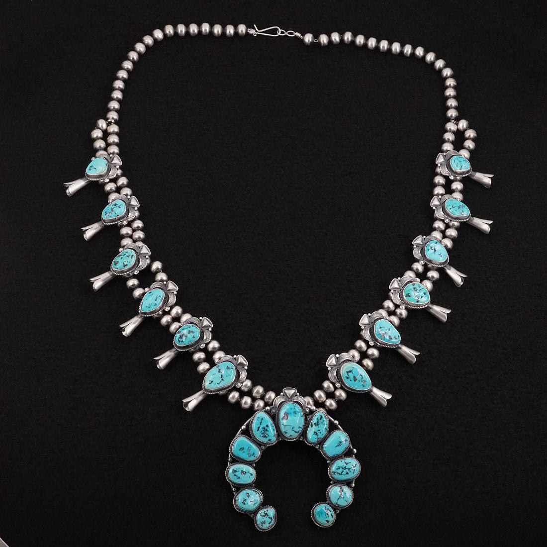 Derrick Gordon Turquoise & Sterling Silver Squash Blossom Set