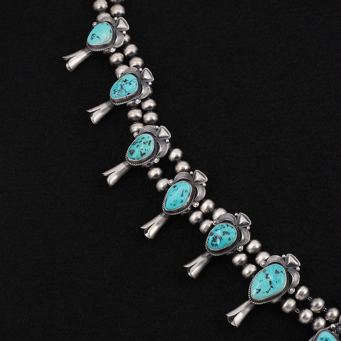 Derrick Gordon Turquoise & Sterling Silver Squash Blossom Set