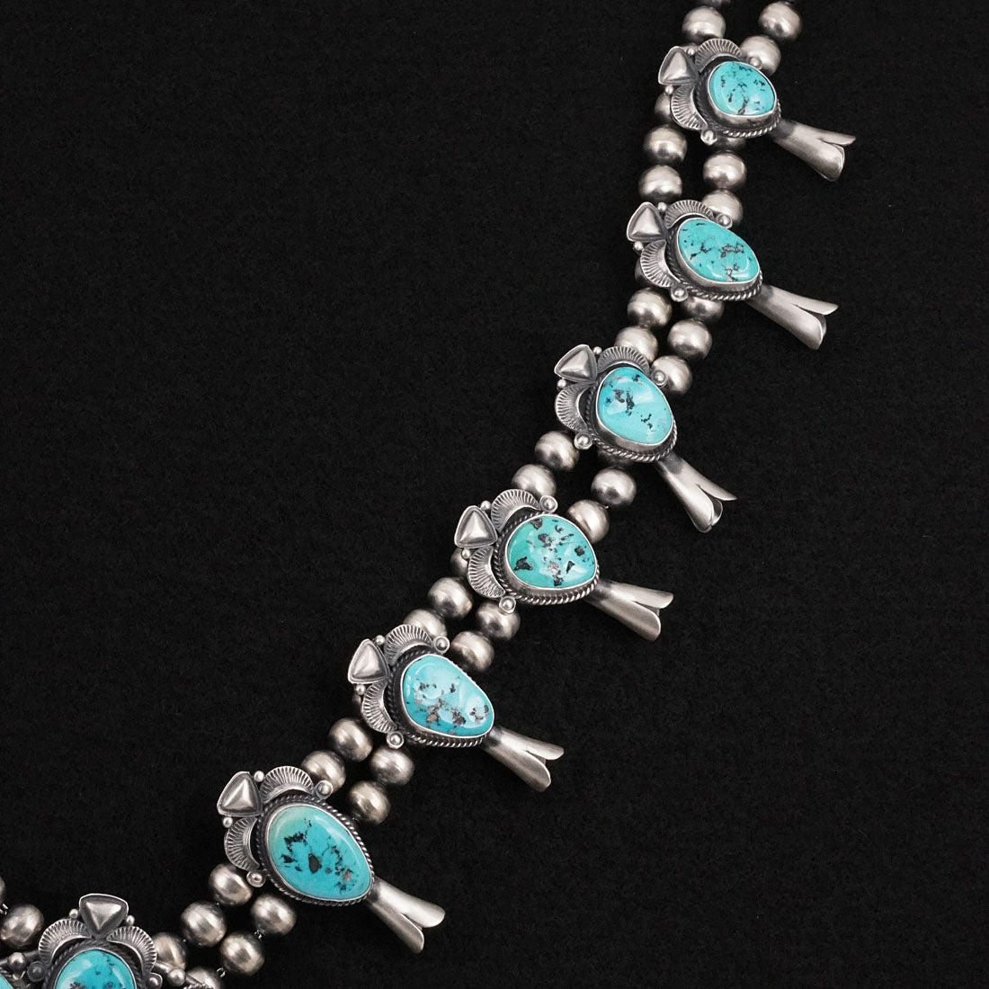 Derrick Gordon Turquoise & Sterling Silver Squash Blossom Set