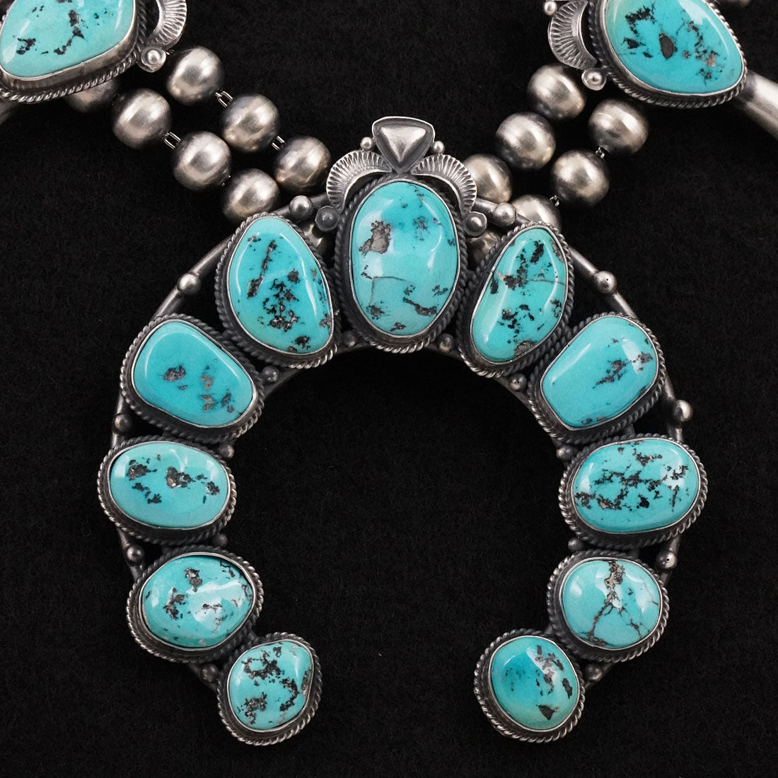 Derrick Gordon Turquoise & Sterling Silver Squash Blossom Set