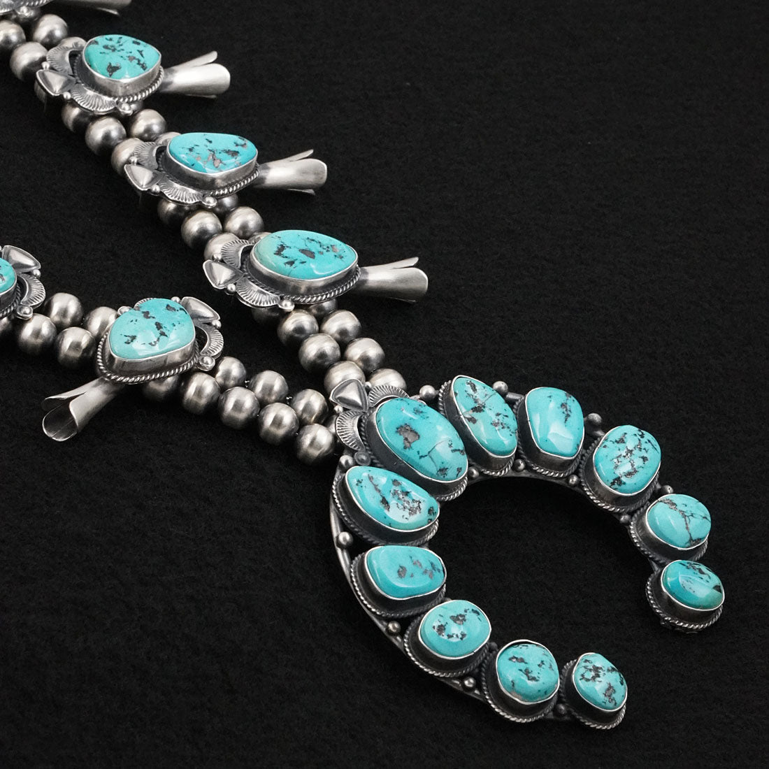 Derrick Gordon Turquoise & Sterling Silver Squash Blossom Set