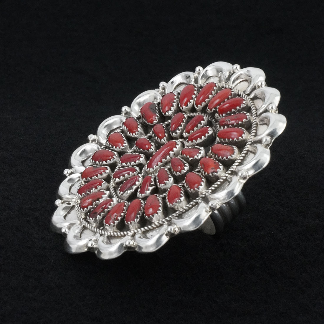 Justina Wilson Coral & Sterling Silver Ring Size Adjustable