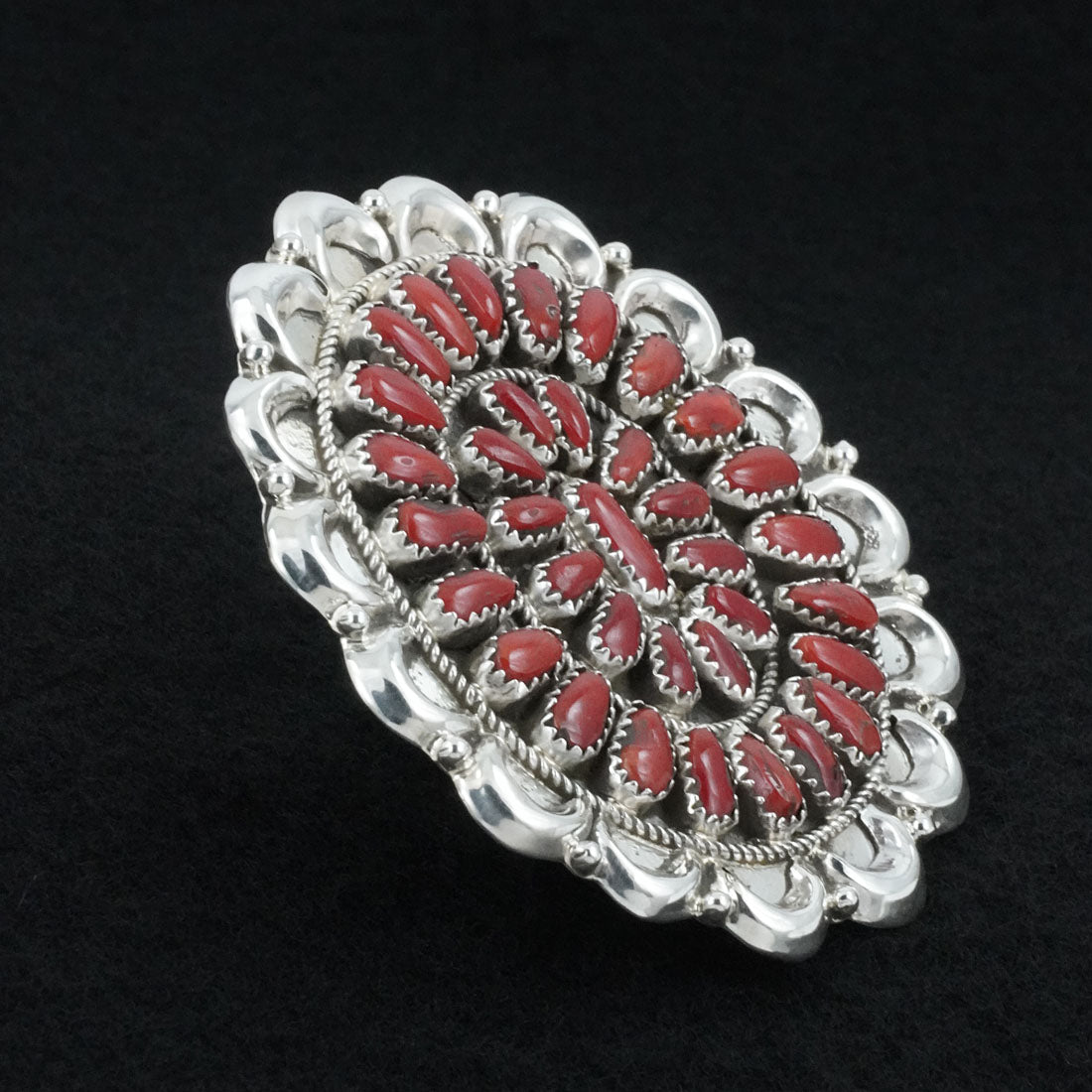 Justina Wilson Coral & Sterling Silver Ring Size Adjustable