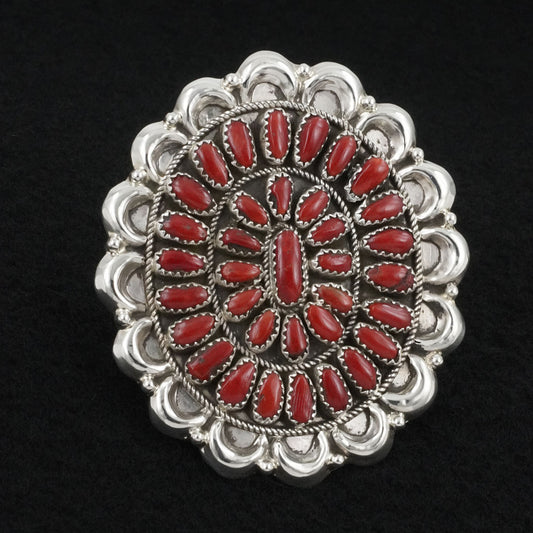 Justina Wilson Coral & Sterling Silver Ring Size Adjustable