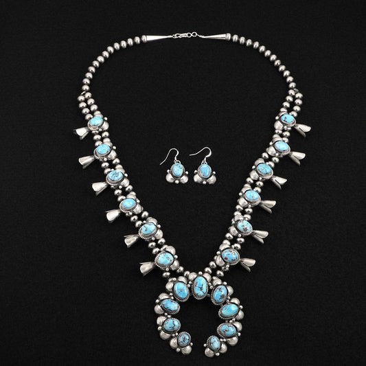 Vernon Johnson Turquoise & Sterling Silver Squash Blossom Set