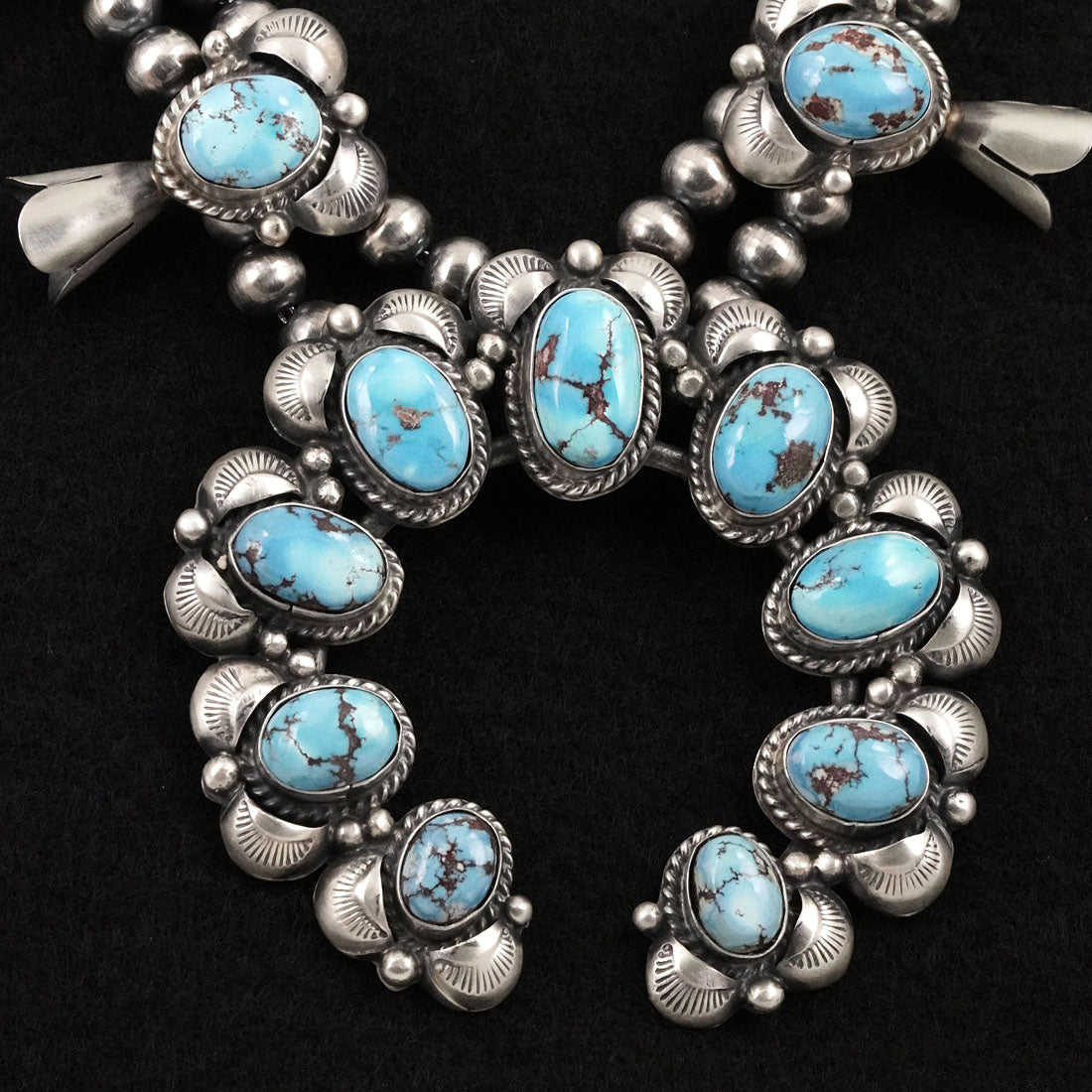 Vernon Johnson Turquoise & Sterling Silver Squash Blossom Set