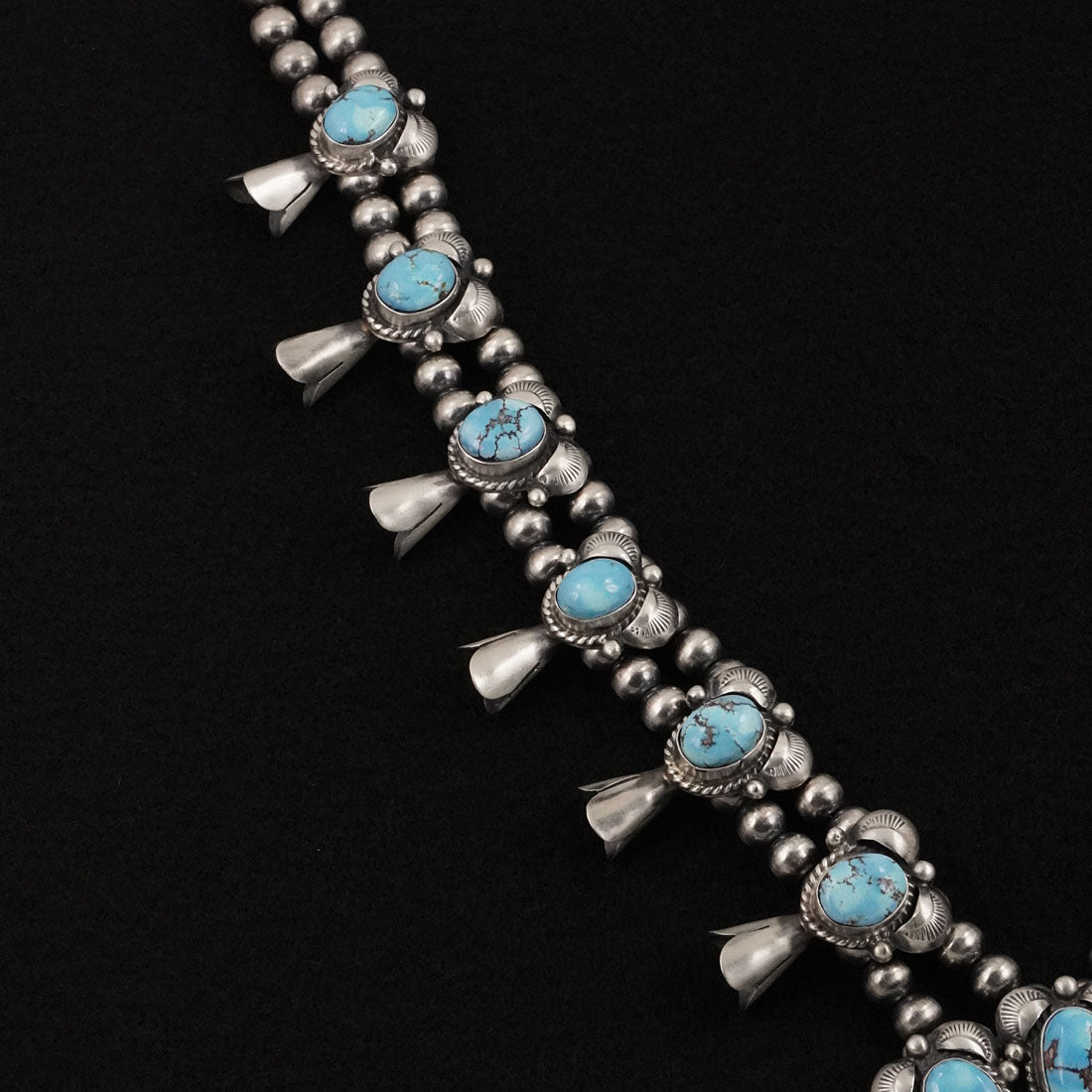 Vernon Johnson Turquoise & Sterling Silver Squash Blossom Set