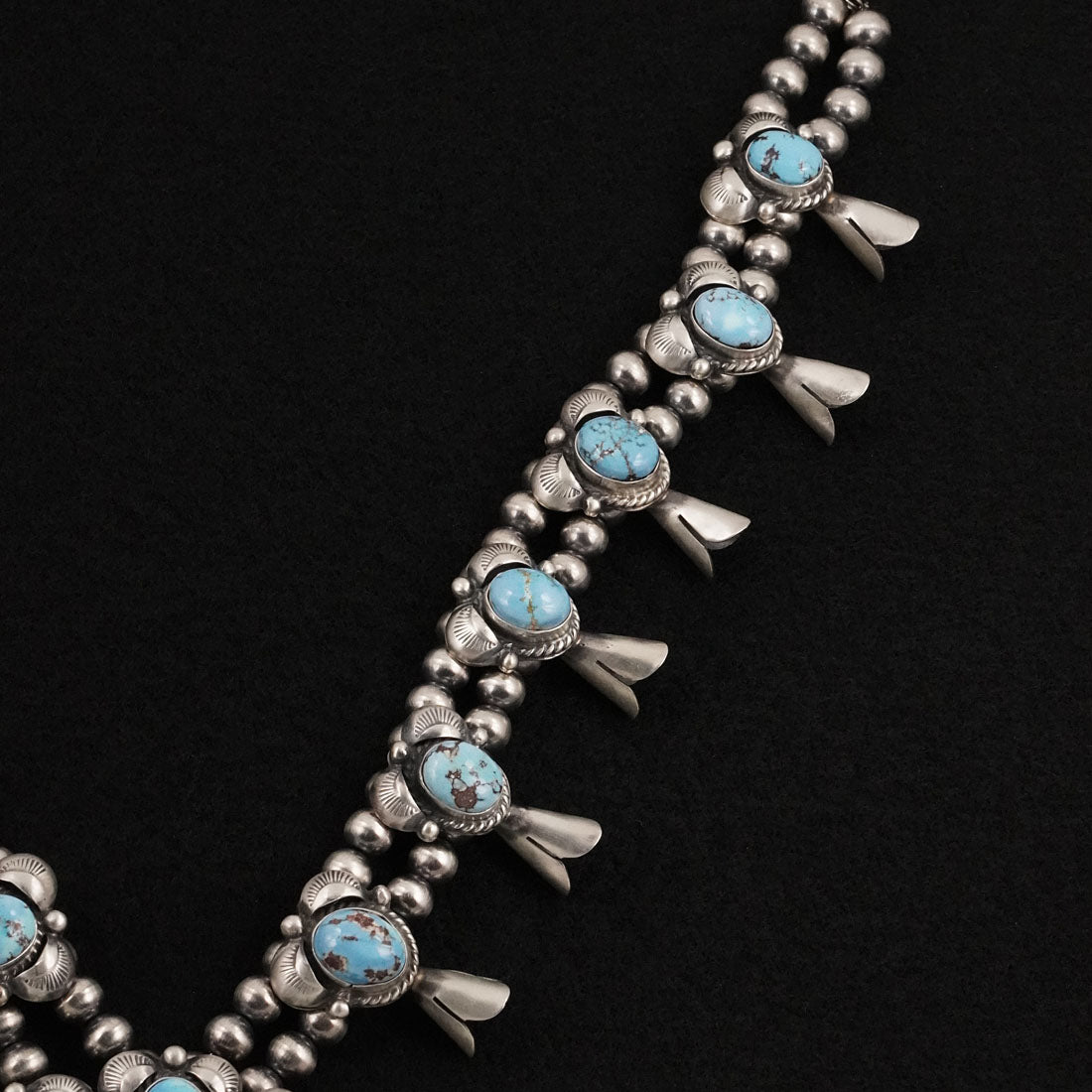Vernon Johnson Turquoise & Sterling Silver Squash Blossom Set