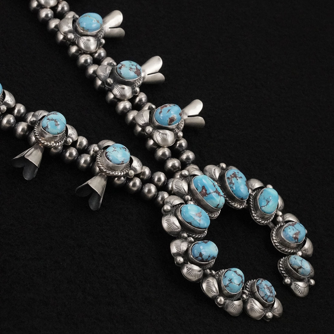 Vernon Johnson Turquoise & Sterling Silver Squash Blossom Set