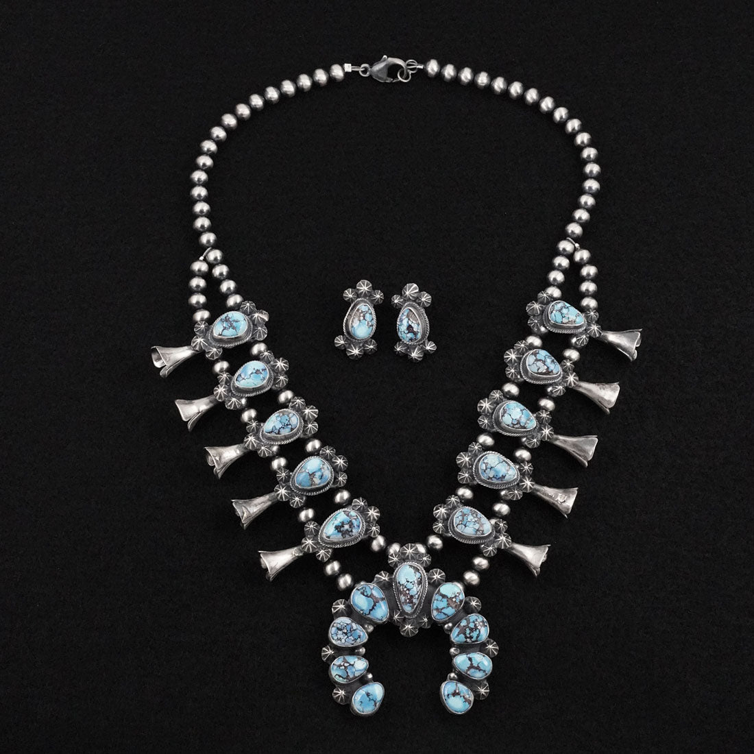 Darrin Livingston Turquoise & Sterling Silver Squash Blossom Set