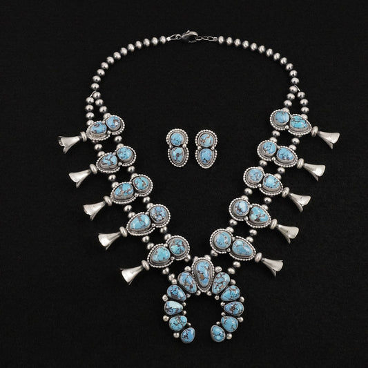 Darrin Livingston Turquoise & Sterling Silver Squash Blossom Set
