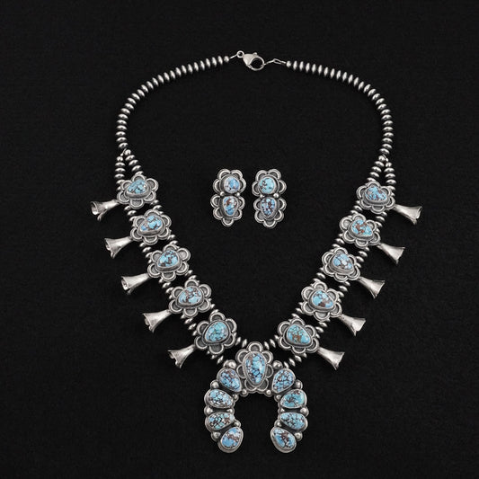 Darrin Livingston Turquoise & Sterling Silver Squash Blossom Set