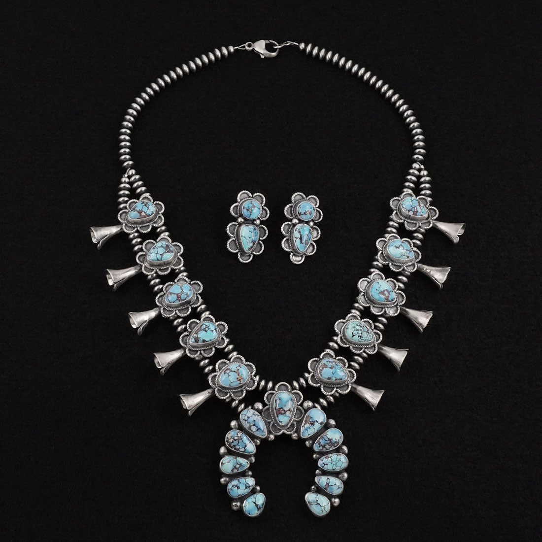 Darrin Livingston Turquoise & Sterling Silver Squash Blossom Set