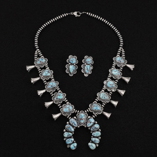 Darrin Livingston Turquoise & Sterling Silver Squash Blossom Set