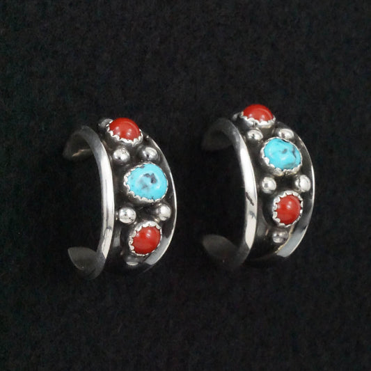 Paul Largo Turquoise, Coral & Sterling Silver Earrings