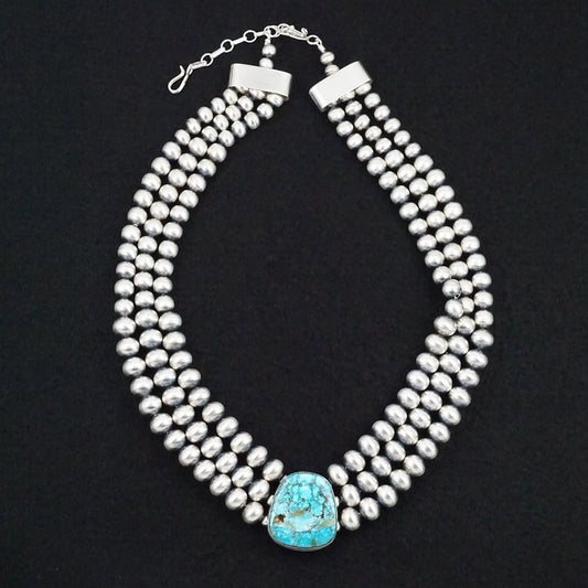 Alice Johnson Turquoise & Sterling Silver Navajo Pearl Necklace