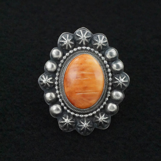 Randy Boyd Spiny Oyster & Sterling Silver Ring Adjustable