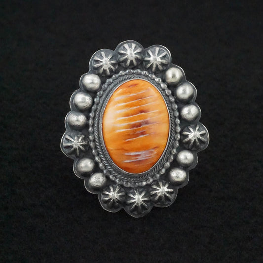 Randy Boyd Spiny Oyster & Sterling Silver Ring Adjustable