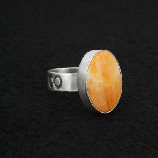 Randy Boyd Spiny Oyster & Sterling Silver Ring Adjustable