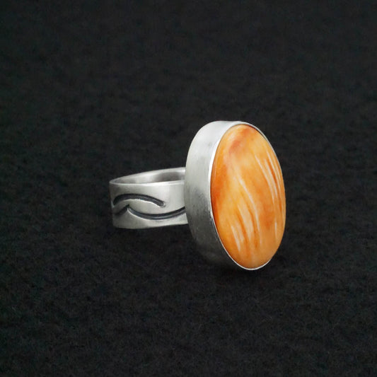 Randy Boyd Spiny Oyster & Sterling Silver Ring Adjustable