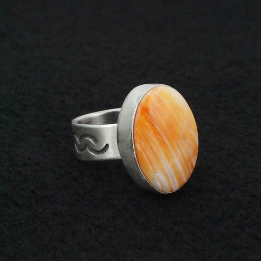 Randy Boyd Spiny Oyster & Sterling Silver Ring Adjustable