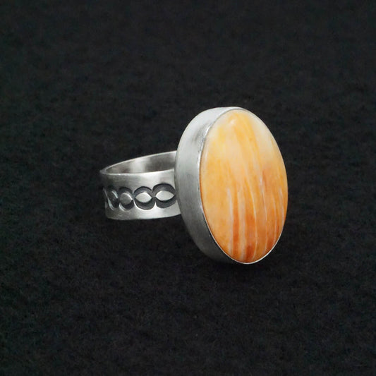 Randy Boyd Spiny Oyster & Sterling Silver Ring Adjustable