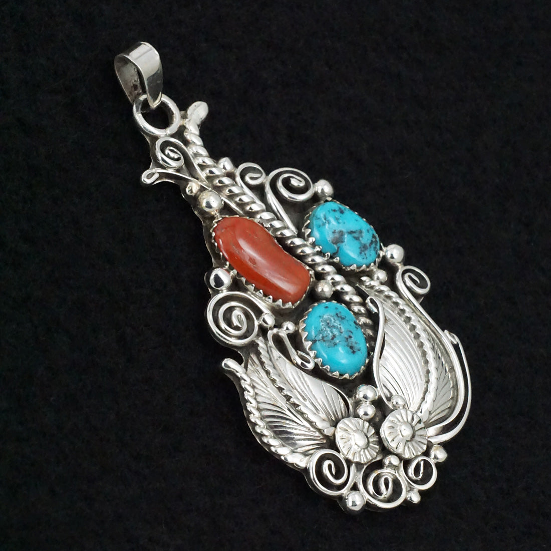 Martin Muskett Turquoise, Coral & Sterling Silver Pendant