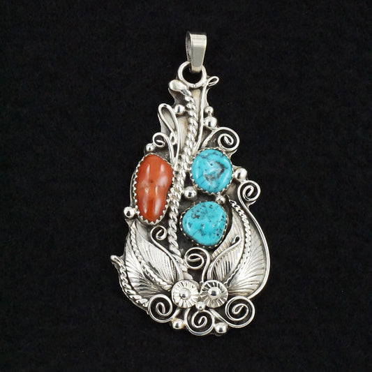 Martin Muskett Turquoise, Coral & Sterling Silver Pendant