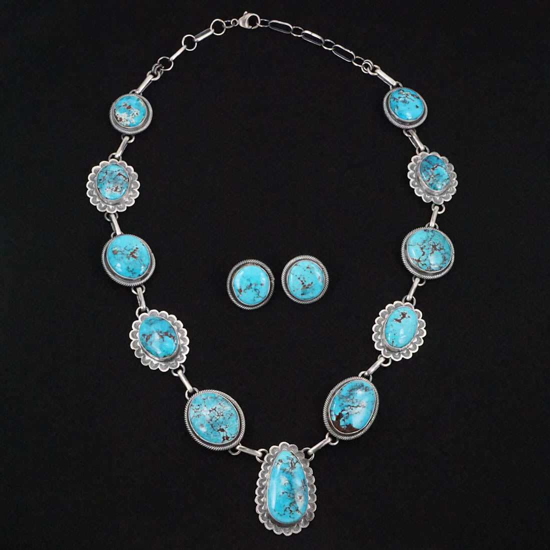 Mark Yazzie Turquoise & Sterling Silver Necklace Set