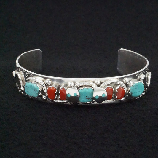 Joy Calavaza Coral, Turquoise & Sterling Silver Bracelet